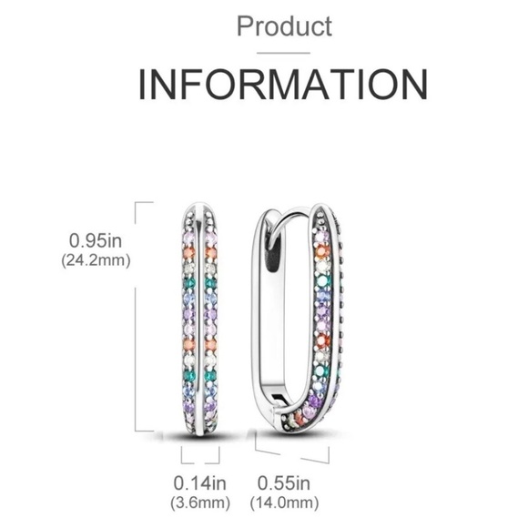 NWOT Sterling Silver multicolor pave rectangular hoop earrings - Picture 5 of 6